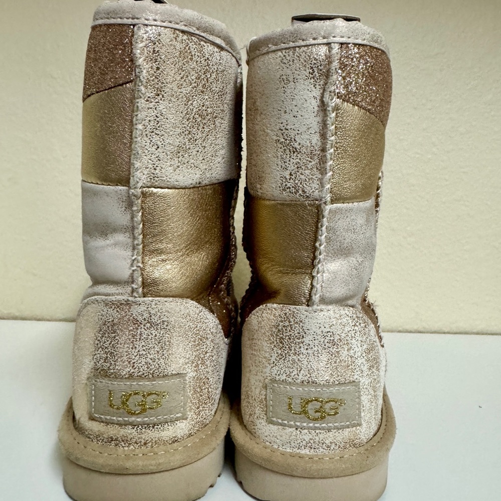 Worn Once. Gold Metallic Patchwork Uggs. Disconti… - image 3